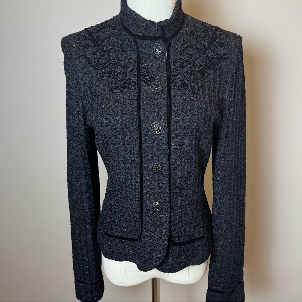St. John Couture Black Embroidered Knit Jacket – Size 6 - Picture 2 of 10